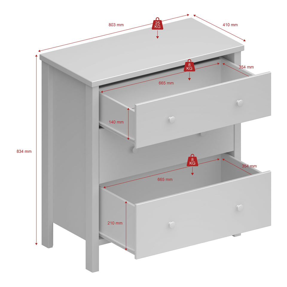 Tromso 3 Drawer Chest Grey
