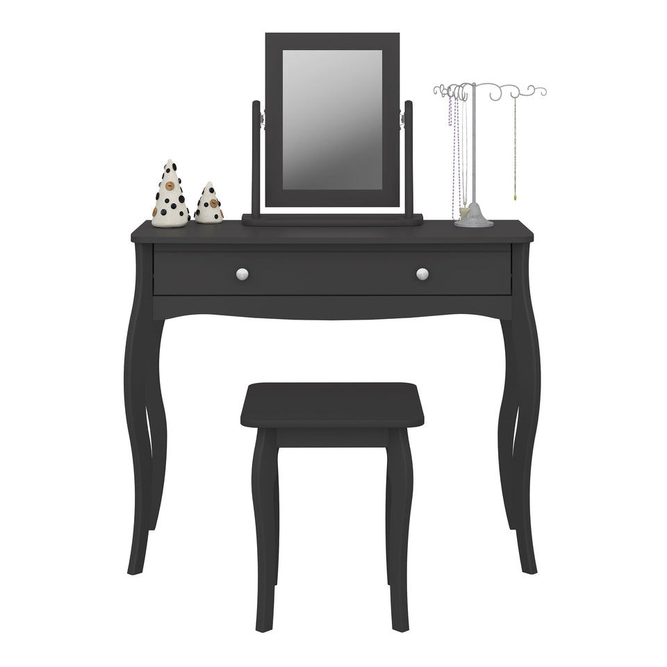 Baroque 1 Drw Vanity included Stool and Mirror Black