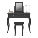 Baroque 1 Drw Vanity included Stool and Mirror Black