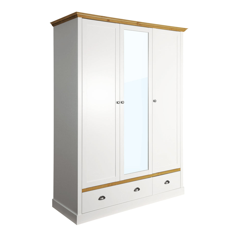 Sandringham 3 Door 2 Drawer Wardrobe White & Pine