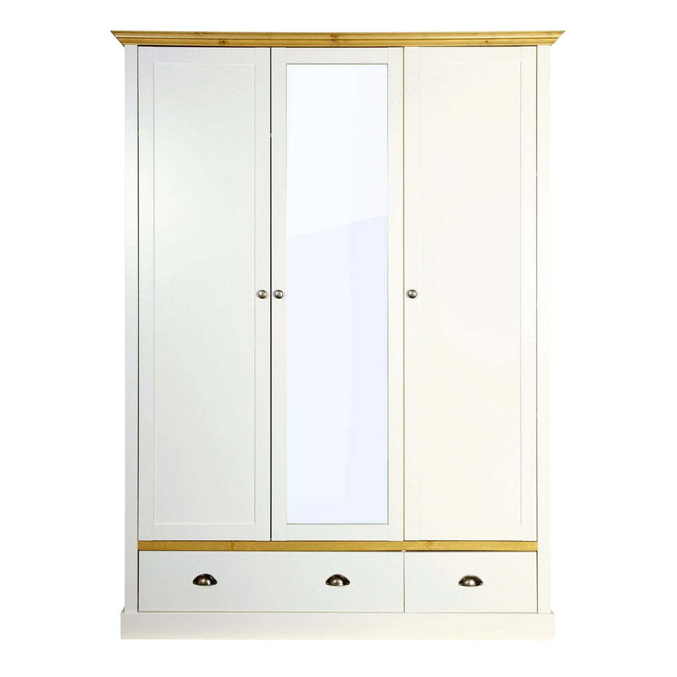Sandringham 3 Door 2 Drawer Wardrobe White & Pine