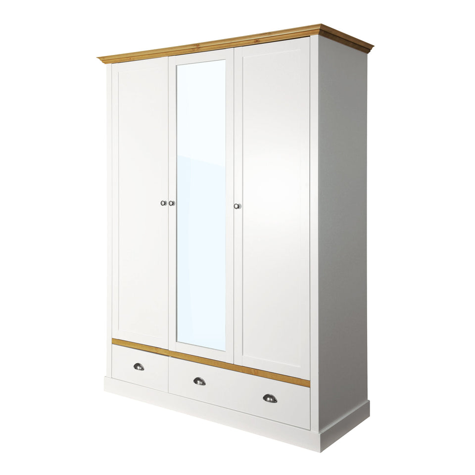 Sandringham 3 Door 2 Drawer Wardrobe White & Pine