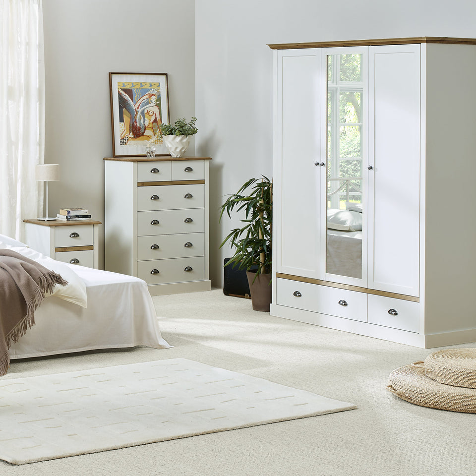 Sandringham 3 Door 2 Drawer Wardrobe White & Pine