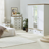 Sandringham 3 Door 2 Drawer Wardrobe White & Pine