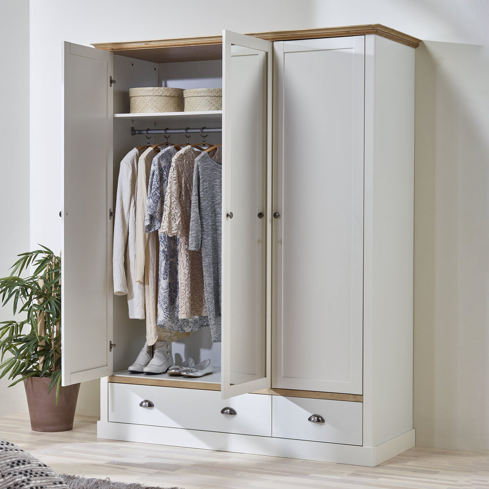 Sandringham 3 Door 2 Drawer Wardrobe White & Pine