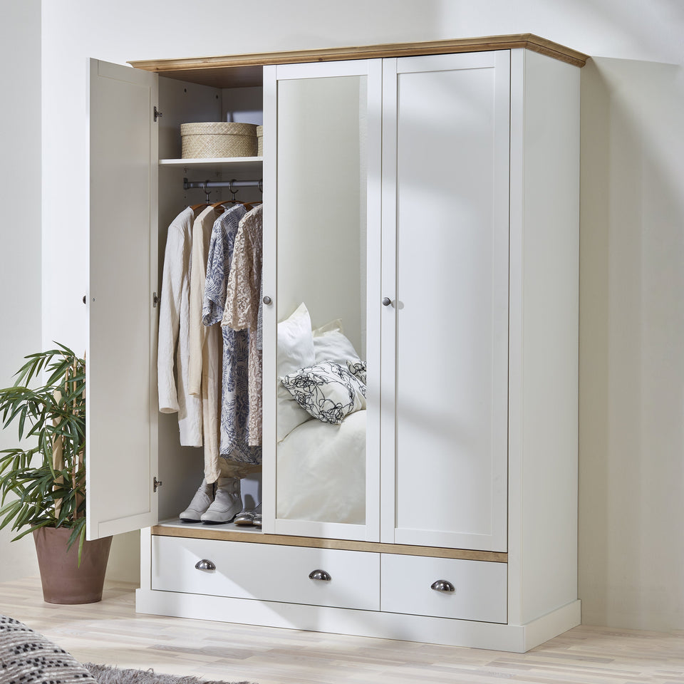 Sandringham 3 Door 2 Drawer Wardrobe White & Pine