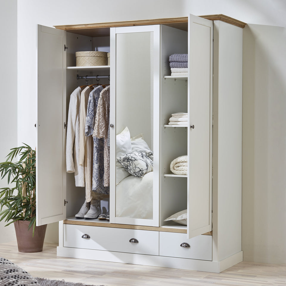 Sandringham 3 Door 2 Drawer Wardrobe White & Pine