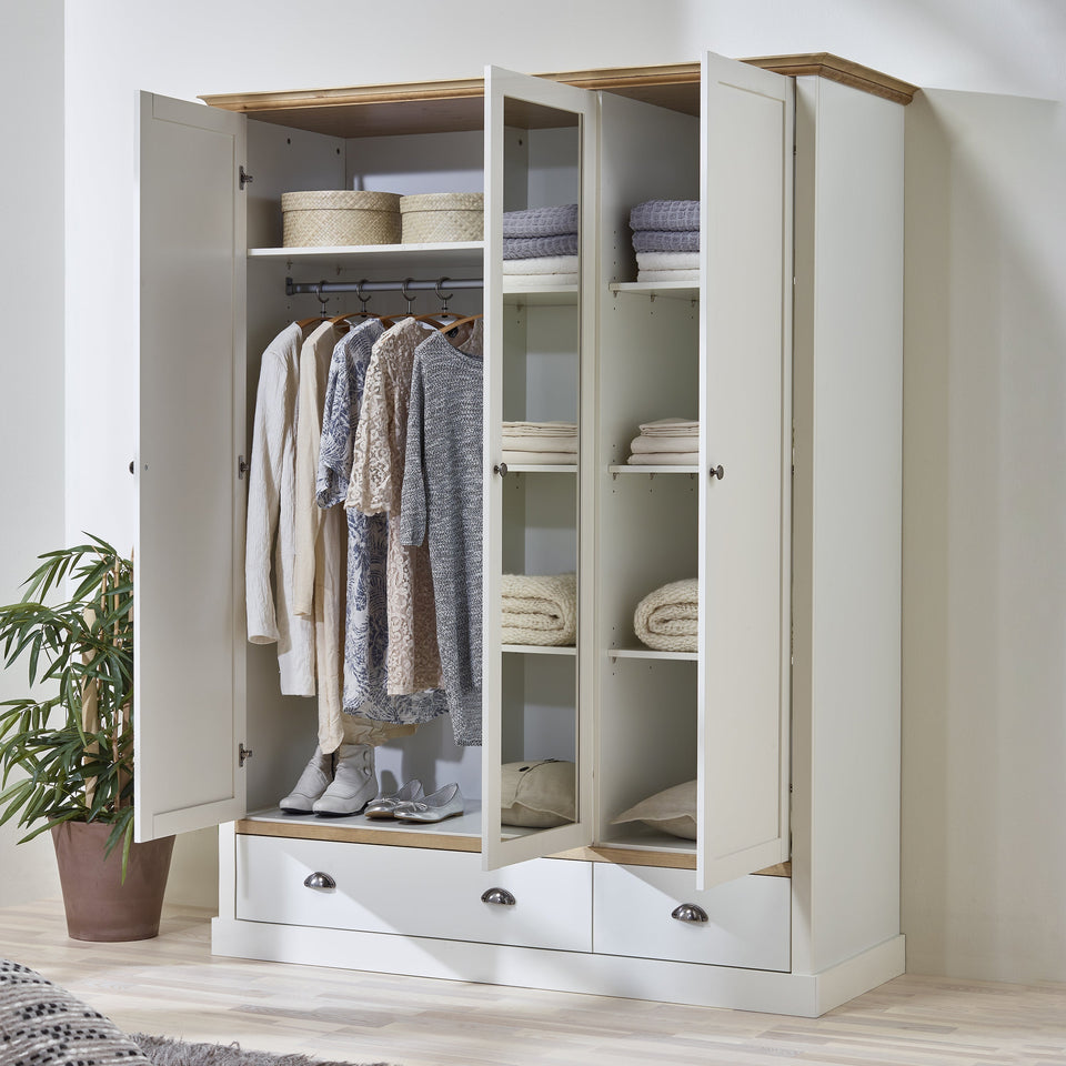 Sandringham 3 Door 2 Drawer Wardrobe White & Pine