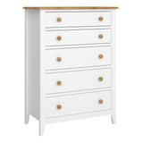 Heston 5 Drawer Chest White & Pine
