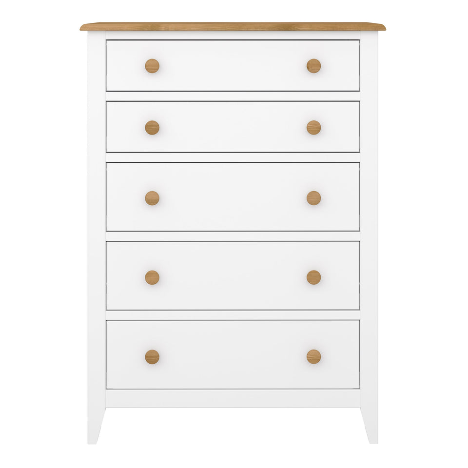 Heston 5 Drawer Chest White & Pine