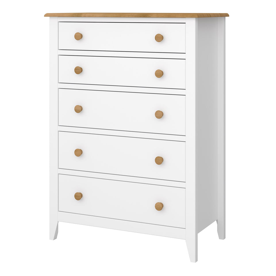 Heston 5 Drawer Chest White & Pine