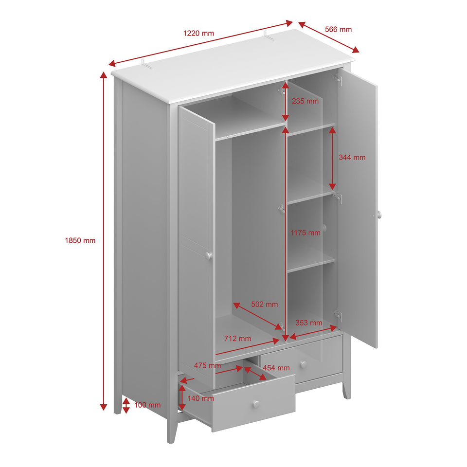 Heston 3 Door Wardrobe Pine
