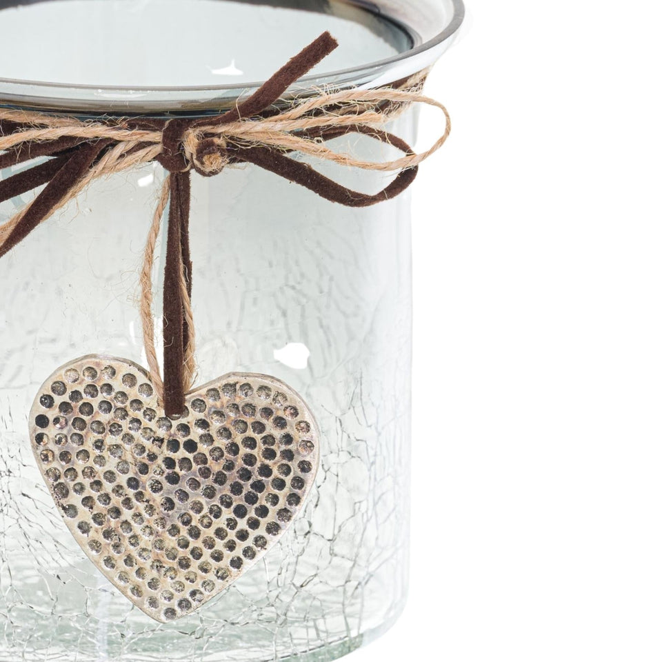Smoked Midnight Crackled Heart Medium Candle Holder